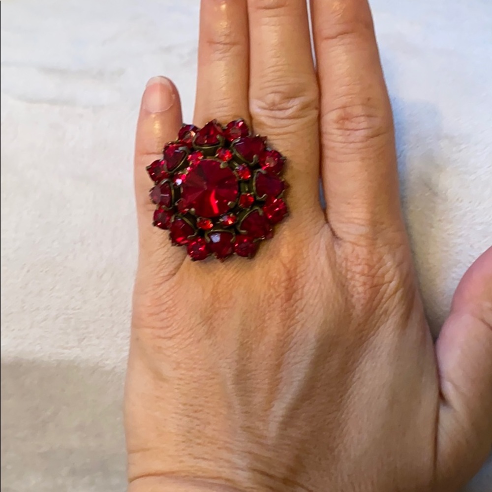 Frangos Red Crystal Statement Ring - image 4